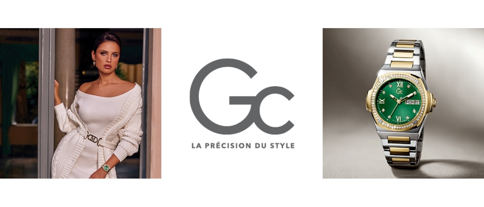 Sleek display of GC Luxury Watches. An elegant array of Guess Collection timepieces. The central watch, with its gleaming metal band and intricate dial, stands out against a subtle, luxurious background, promoting the exclusivity and style of GC Luxury Watches.