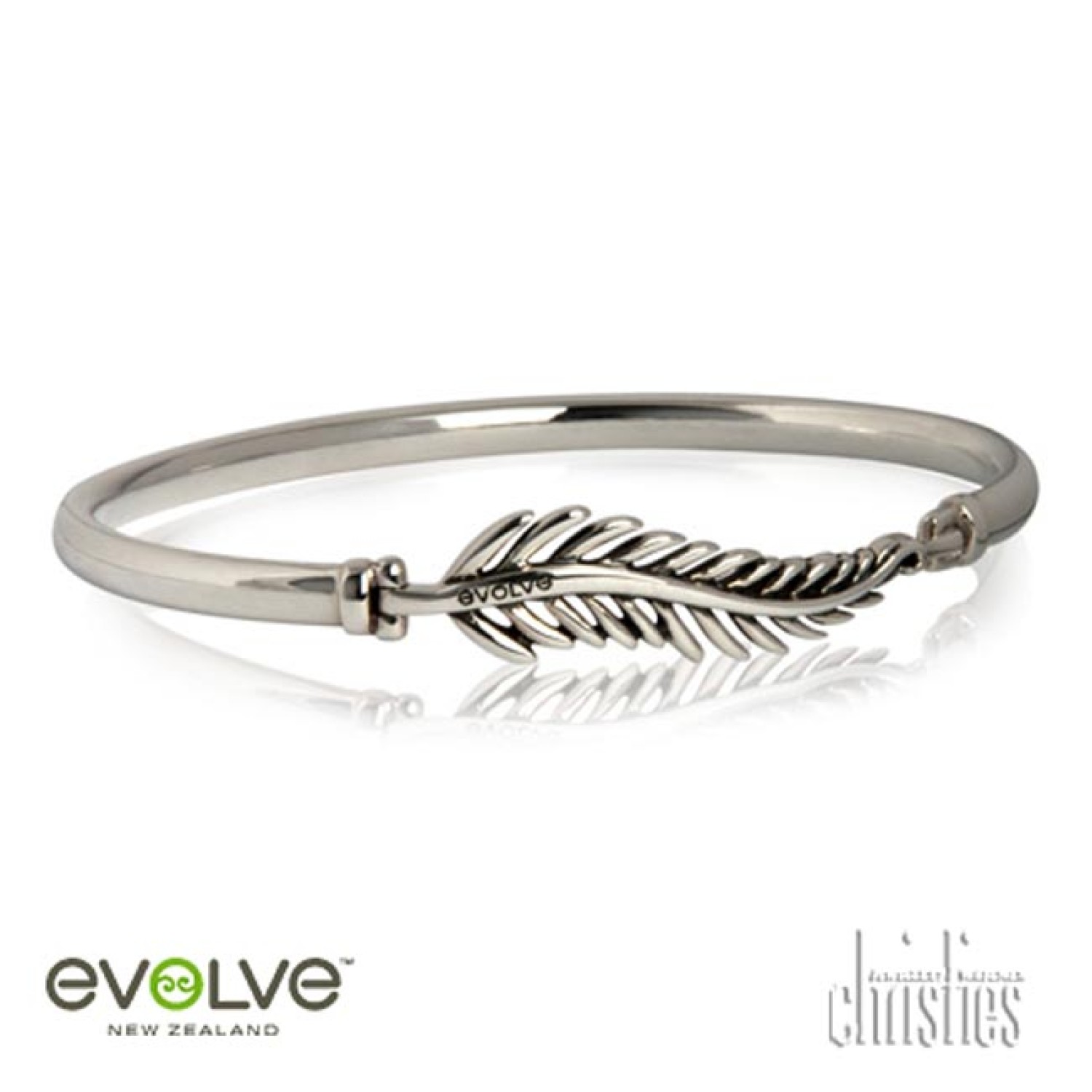 3B21047 Evolve Forever Fern Bangle. Evolve New Zealand Jewellery Forever Fern Bangle Evolves Forever Fern Bangle is a symbol of all that we treasure, celebrating eternal pride and admiration. Crafted in Sterling Silver Christies exclusive 5 year guarant @