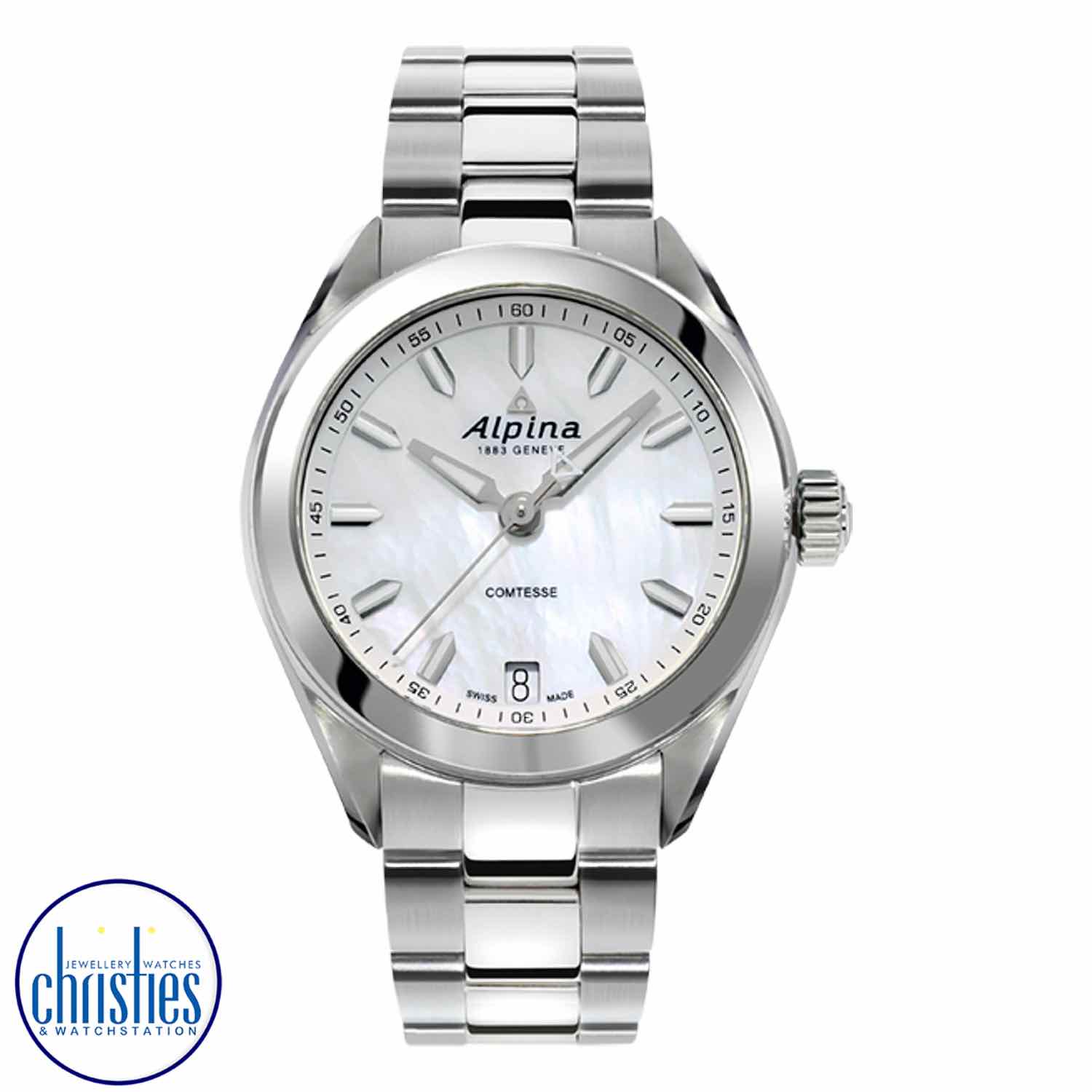 AL-240MPW2C6B Alpina Comtesse Quartz Mother of Pearl Dial Ladies Watch. From the very beginning, as far back as 1883, Alpina has been associated with horological innovation.