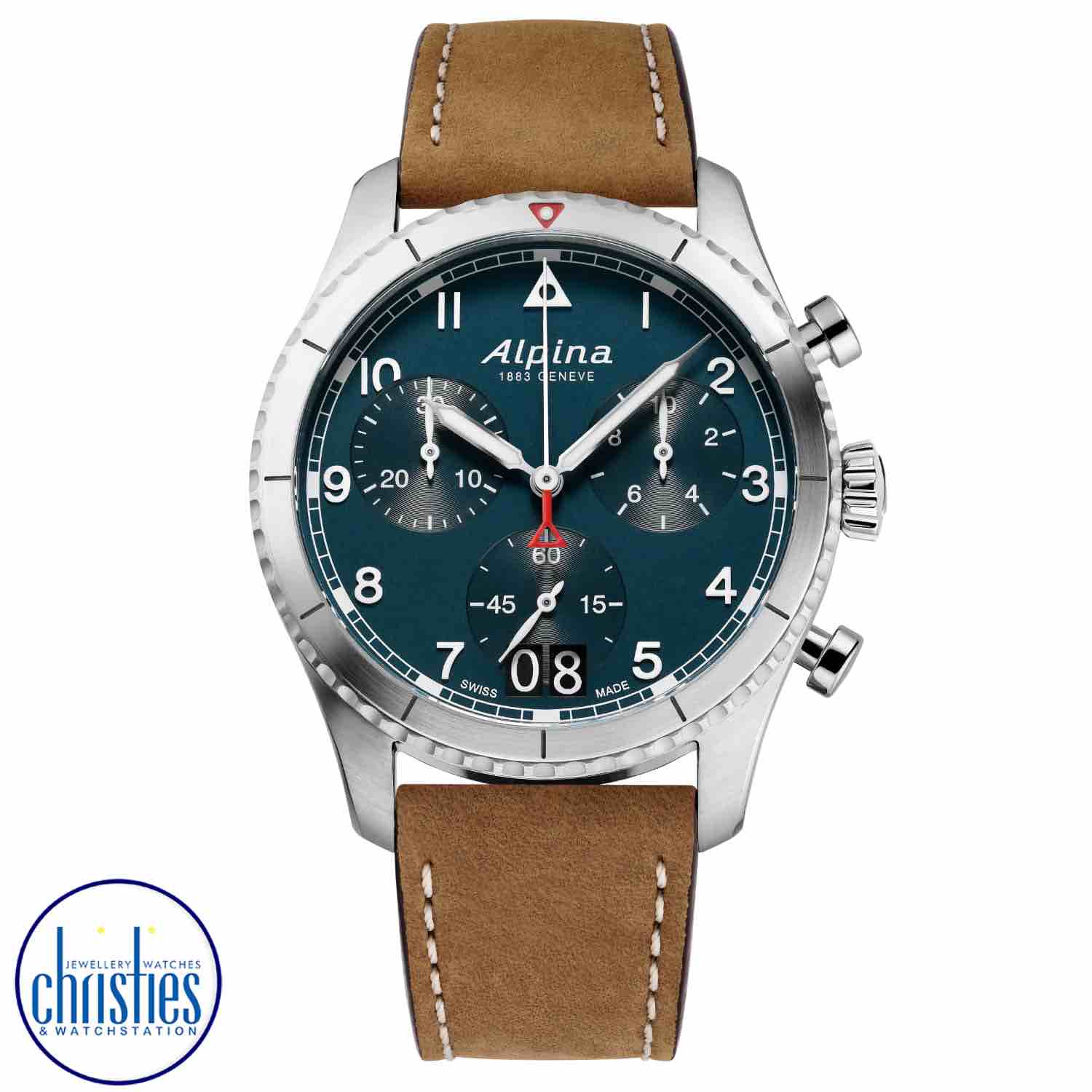 Alpina Startimer Pilot Quartz Chronograph Big Date  Petroleum Blue AL-372NW4S26. From the very beginning, as far back as 1883, Alpina has been associated with horological innovation.