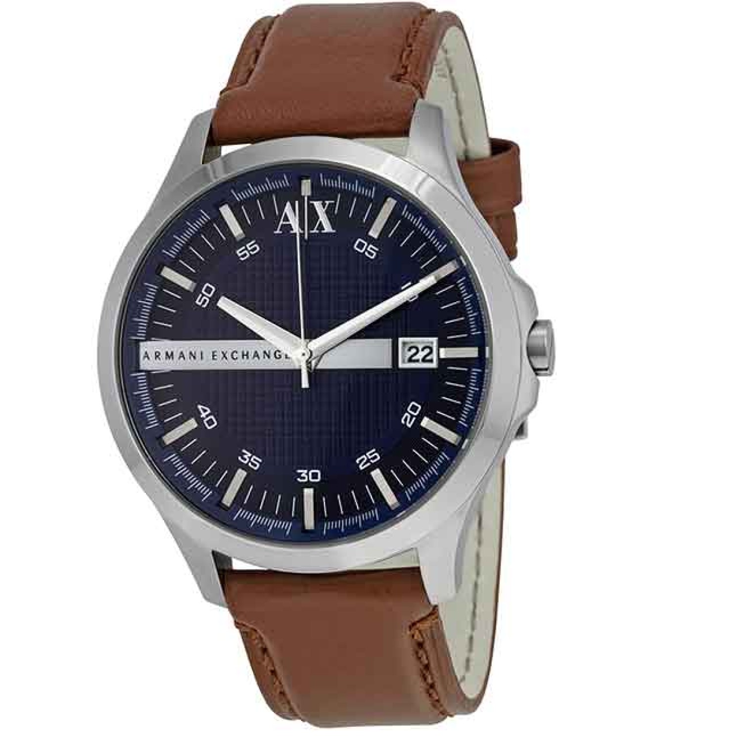 AX2133 A|X Armani Exchange. This Armani Exchange Hampton AX2133 watch is sleek and stylish and has a stainless steel case and is powered by an analogue quartz movement. It is fitted with a brown leather strap and has a blue dial emporio armani watches auc