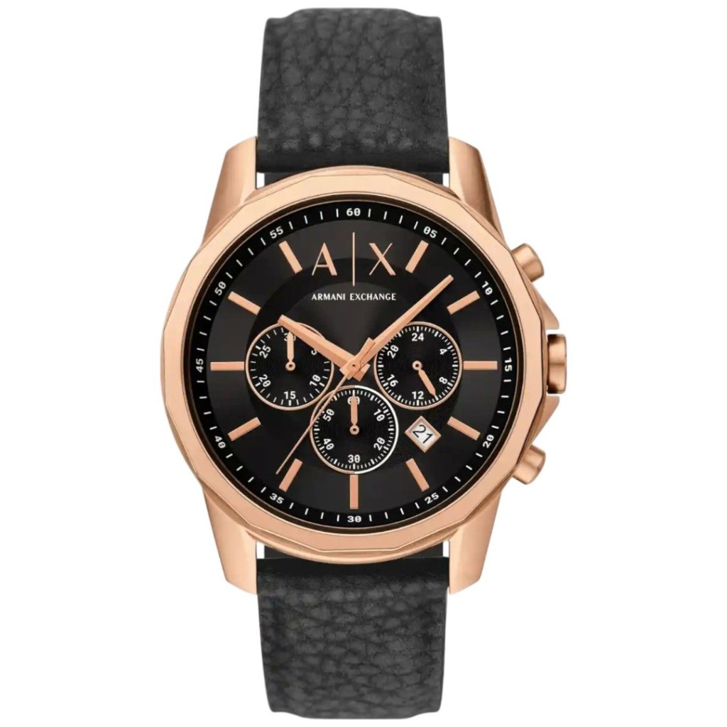 AX1769 A|X Armani Exchange Chronograph Black Leather Strap Black