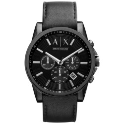 AX2098 A|X Armani Exchange Chronograph Black Leather Strap Watch 