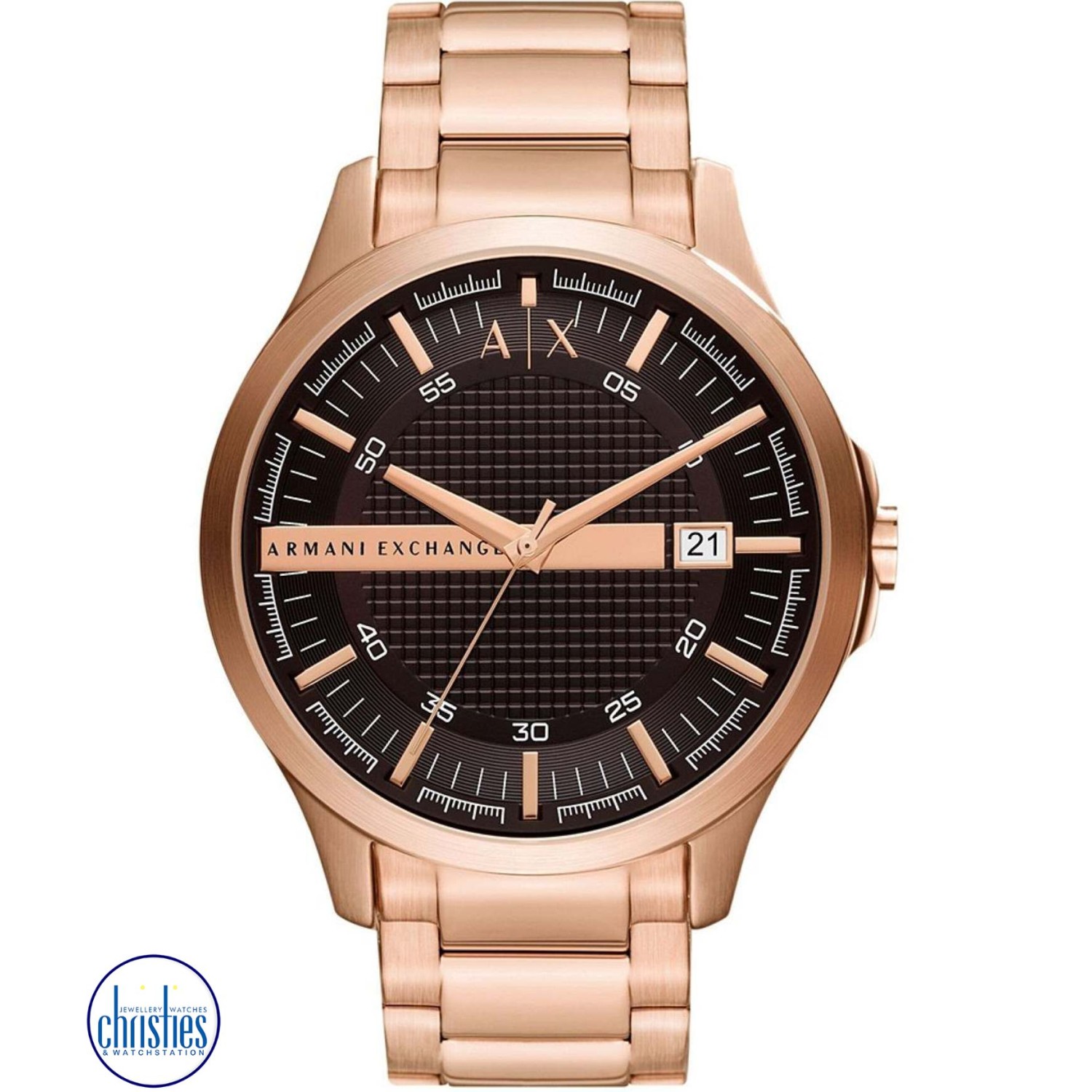 AX2449 AX Armani Exchange Men's Three-Hand Date Rose Gold-Tone Stainless Steel Bracelet Watch 