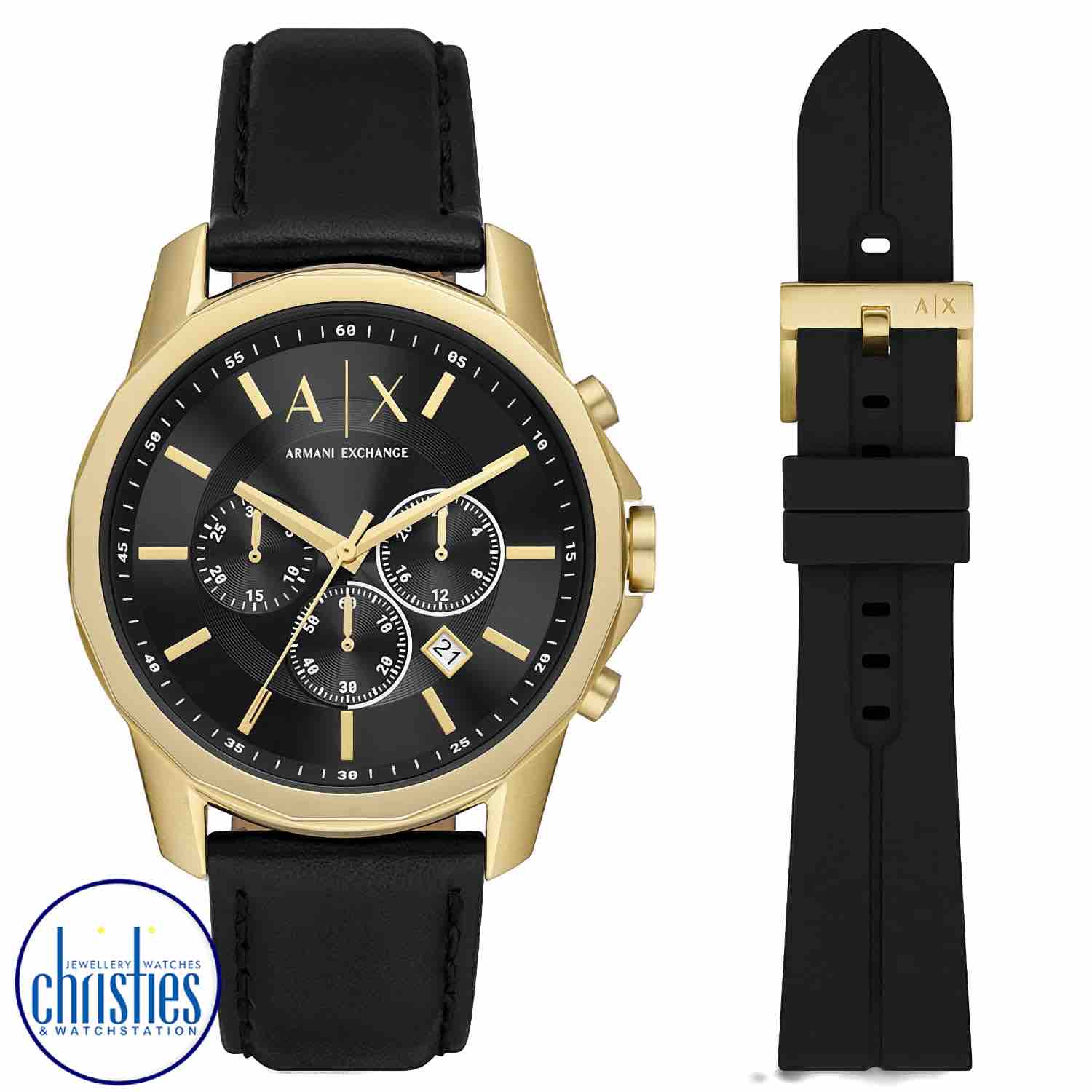 AX7133SET A|X Armani Exchange Chronograph Black Leather Watch Gift Set. AX7133SET A|X Armani Exchange Chronograph Black Leather Watch Gift SetAfterpay - Split your purchase into 4 instalments - Pay for your purchase over 4 instalments, due every two weeks