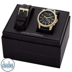 AX7133SET A|X Armani Exchange Chronograph Black Leather Watch Gift Set