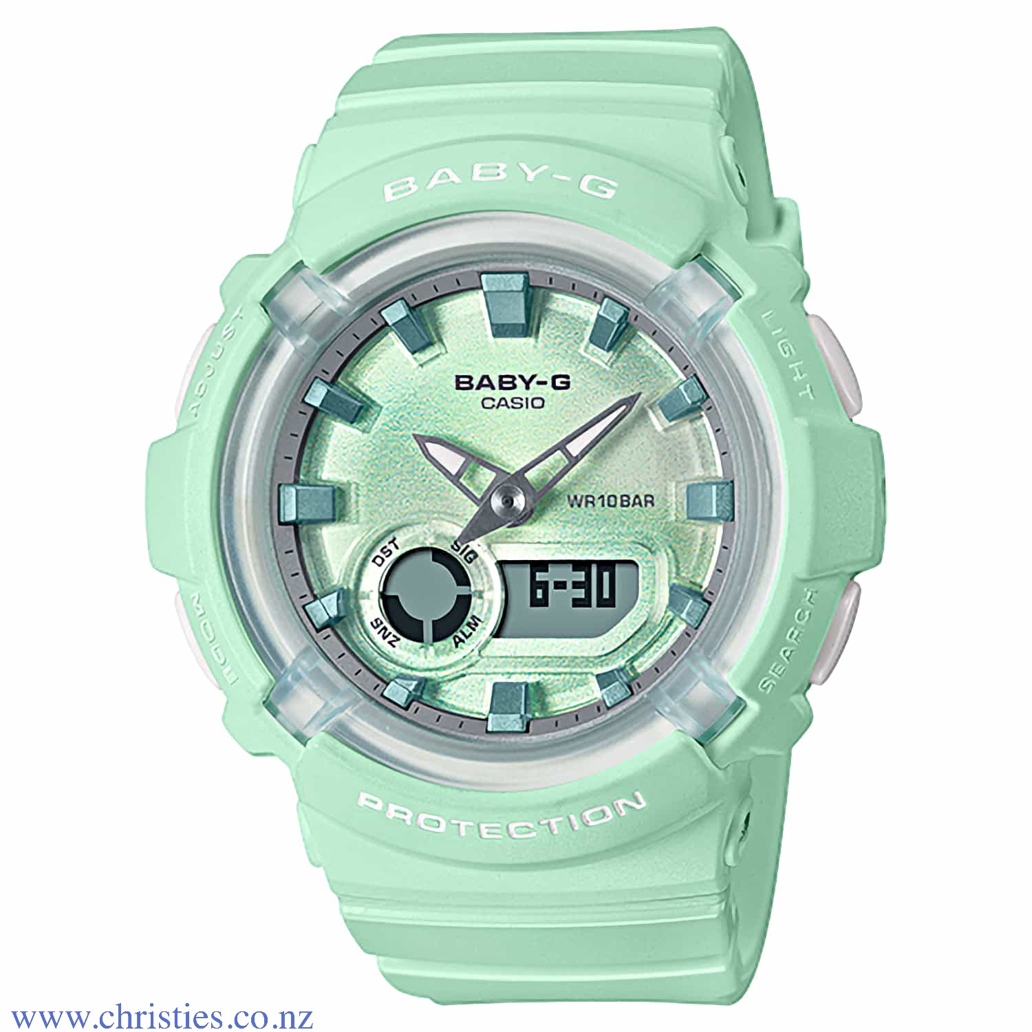BGA280-3A Casio Baby-G Watch. The BGA-280 Series layers multiple parts to create innovative and colourful designs. The round cases of these models and the cute impression of their hefty forms are complemented by the sporty touch of the metallic hou baby-g