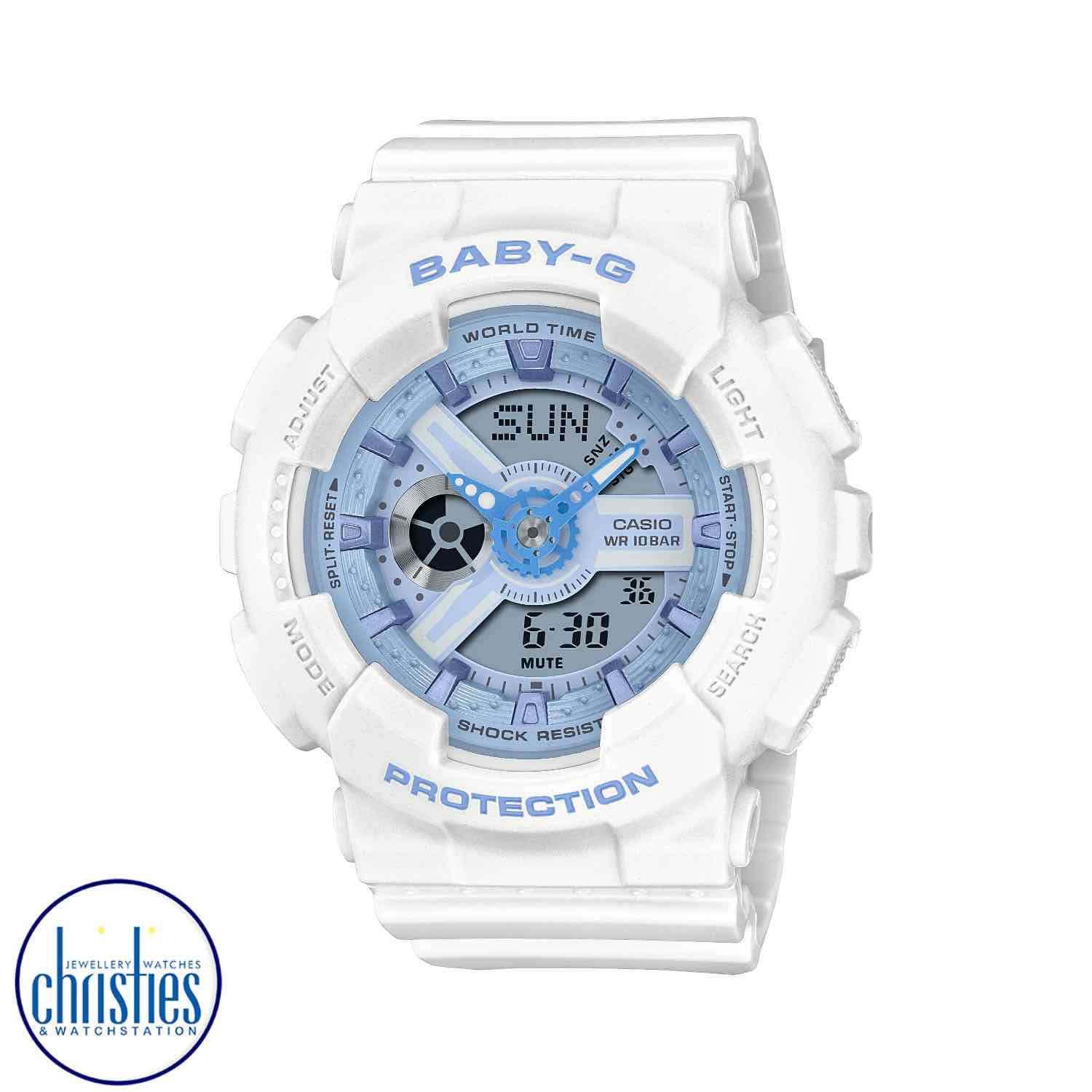 BA110XBE-7A Casio BABY-G Ana-Digi Watch. Slip on a splash of clean, fresh colour with an eye-catcher inspired by the popular design of the G-SHOCK GA-110. g-shock watch strap replacement nz