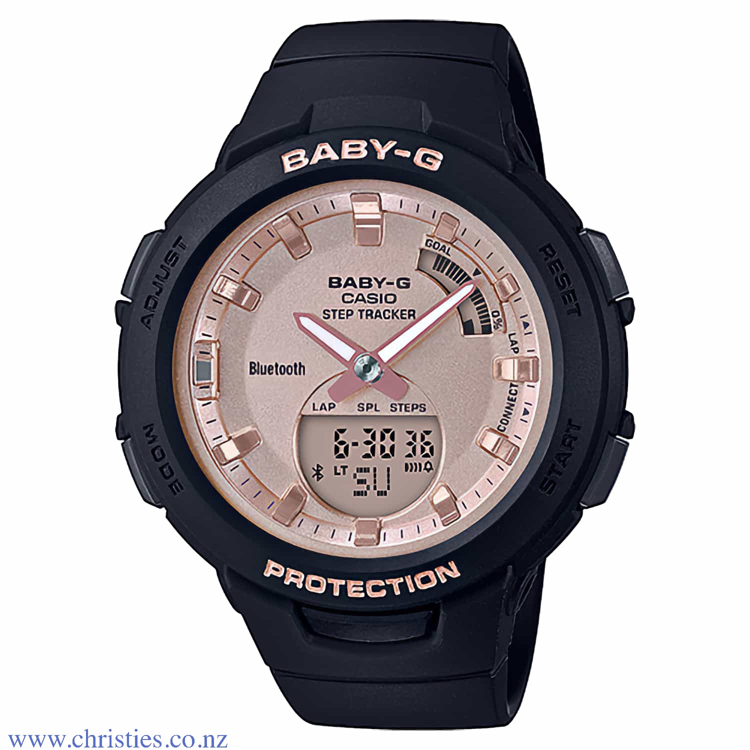 BSAB100MF-1A Casio BabY-G G-SQUAD Sports Watch. Introducing new models from the G-SQUAD BABY-G sports lineup with pink gold colouring that adds plenty of style to daily workouts and training. These new models are available in black and white, which are co
