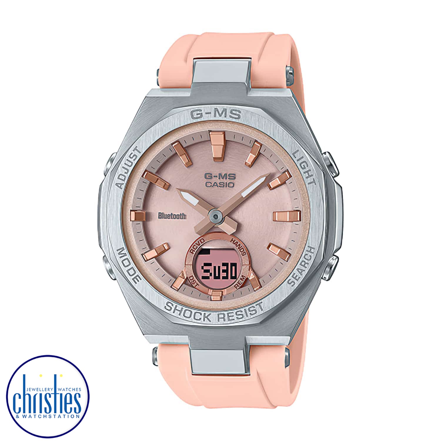 MSGB100-4A BABY-G G-MS Bluetooth Watch. Have it both ways! The practical luxury and G-SHOCK strength of the G-MS metal design meets the intuitive connectivity of the MSG-B100 line for even more convenience and smartphone-enhanced functionality. Just pair 