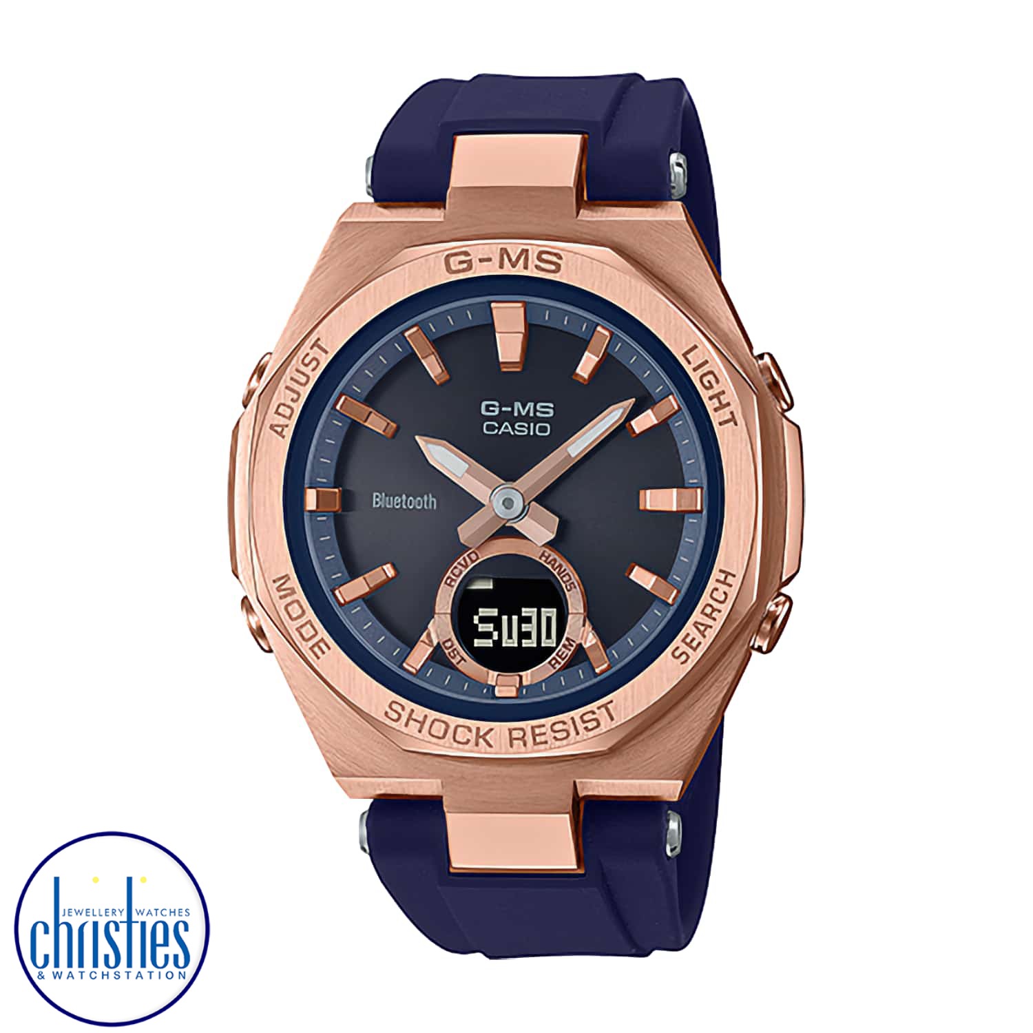 MSGB100G-2A BABY-G G-MS Bluetooth Watch. Have it both ways! The practical luxury and G-SHOCK strength of the G-MS metal design meets the intuitive connectivity of the MSG-B100 line for even more convenience and smartphone-enhanced functionality. Just pair