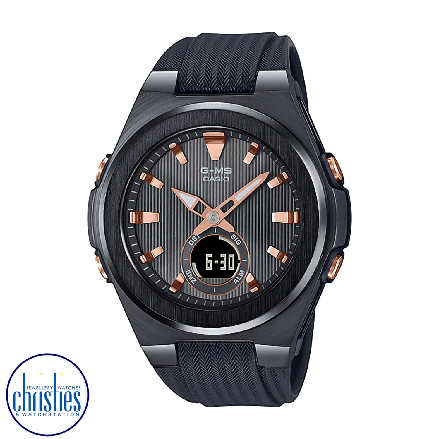 MSGC150G-1A BABY-G G-MS Watch. Stay on top of your game at work and at play with sophisticated comfort and G-SHOCK strength in a special silky-smooth G-MS timepiece. The oversized case makes a bold, powerful statement. Add in the flat bezel and distin G-s