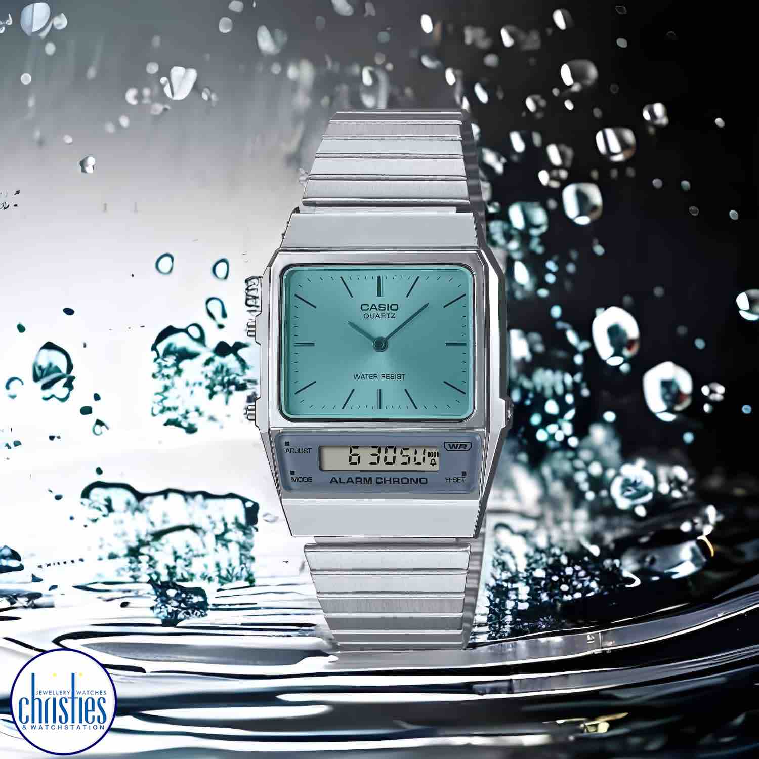 Christies Jewellery - AQ800EC-2A Casio Vintage Series Watch AQ800EC-2A Step into the glamour of the 1980s with Christies Jewellery's latest masterpiece, the AQ-450 design concept. Inspired by the retro aesthetic