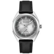 96B414 Bulova Classic Jet Star Grey Dial Black Leather Strap Watch