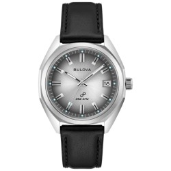 96B414 Bulova Classic Jet Star Grey Dial Black Leather Strap Watch