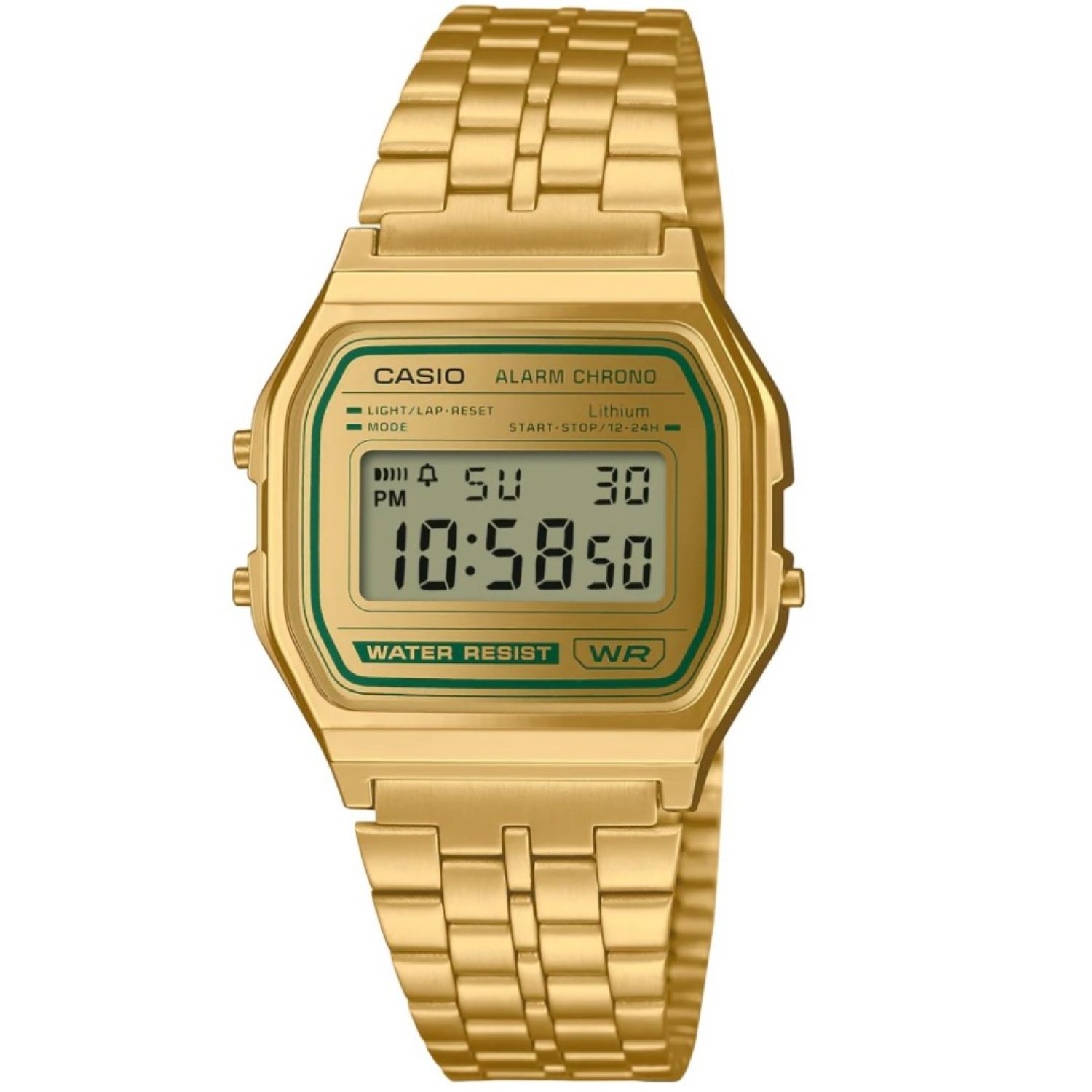 Christies Jewellery - A158WEGV-9A Casio Vintage Watch Auckland NZ A158WEGV-9 Casio New Zealand and Auckland | Casio Vintage Gold and green color scheme