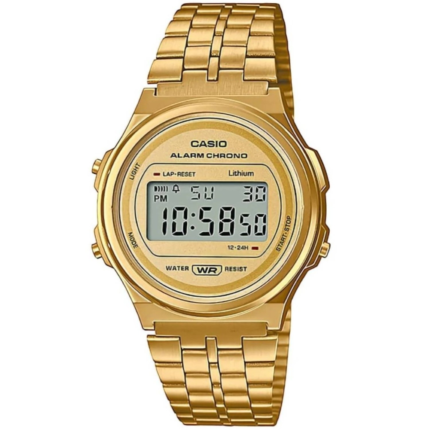 A171WEG-9A Casio Vintage Alarm Chronograph Watch A171WEG-9A Afterpay A171WEG-9A Casio Vintage Alarm Chronograph Watch. Introducing the A171 Series of round-face, unisex timepieces. Uncluttered monotone coloring combines with middle-sized unisex designs that go great with a wide variety of styles. The bands feature a slide-