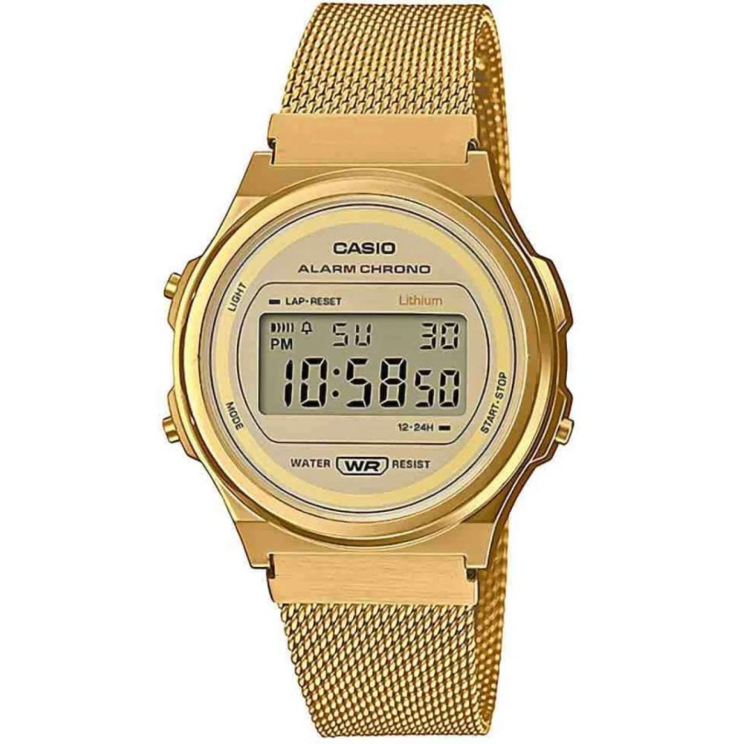 A171WEMG-9A Casio Vintage Alarm Chronograph Watch A171WEMG-9A Afterpay A171WEMG-9A Casio Vintage Alarm Chronograph Watch. Introducing the A171 Series of round-face, unisex timepieces. Uncluttered monotone coloring combines with middle-sized unisex designs that go great with a wide variety of styles. The bands feature a slide
