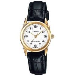 Casio Classic Ladies Analogue Watch – Black Dial, White Leather Strap | LTPV001GL‑7B Casio Classic Ladies Analogue Watch – Black Dial, White Leather Strap | LTPV001GL‑7B