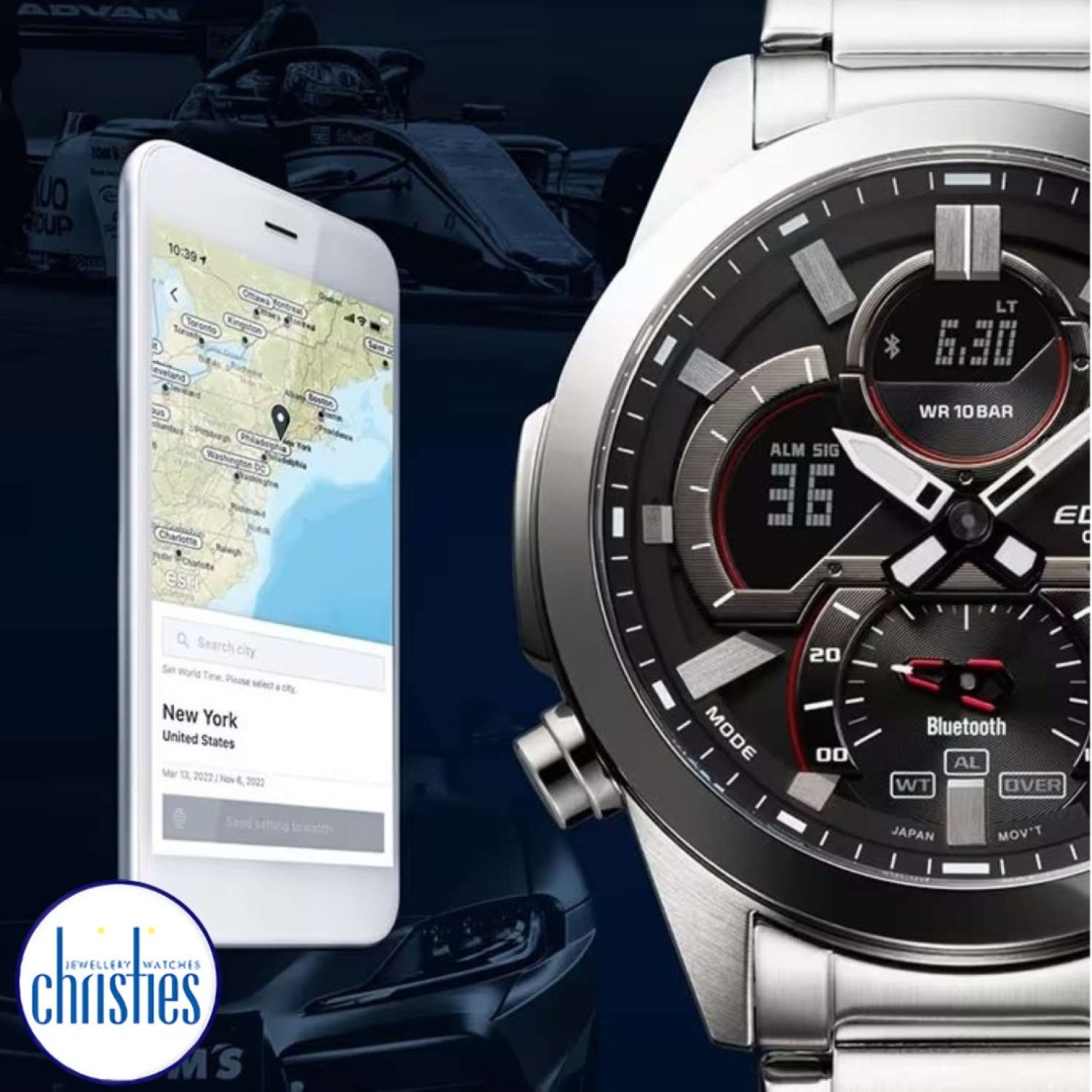 Christies Jewellery - ECB30DB-1A Casio Edifice Duel Time Chronograph Watch Watches Auckland NZ ECB30DB-1A Casio Edifice Duel Time Chronograph Watch ECB-30DB-1 Casio New Zealand and Auckland - Free Delivery - Afterpay, Laybuy and Zip the easy way to pay - Cheap Casio Watches Auckland