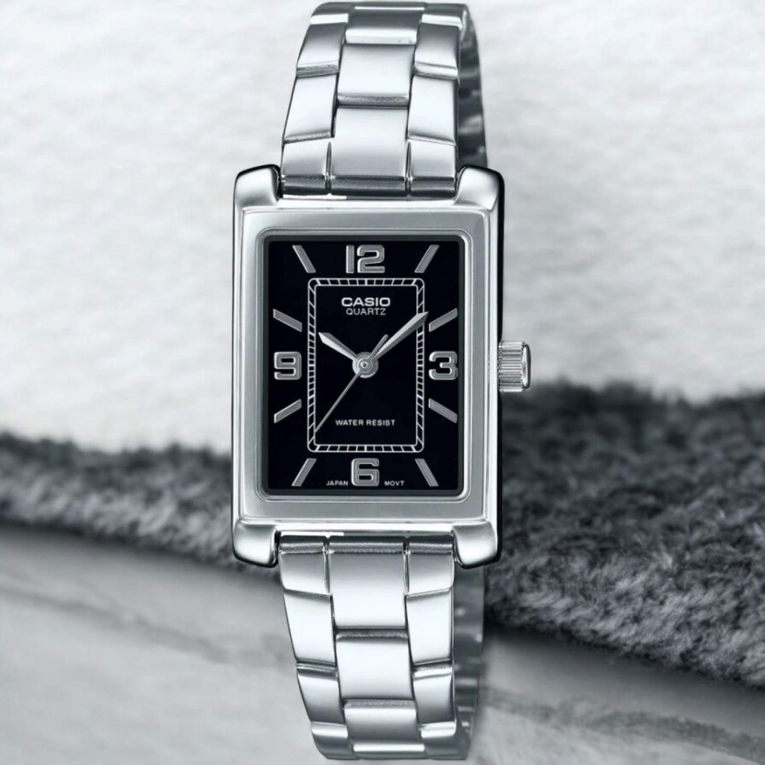 Christies Jewellery - LTP1234DD-1A Casio Ladies Analogue Black Dial Watch Auckland NZ LTP1234DD-1A Casio Ladies Analogue Black Dial Watch LTP-1234DD-1 Full stainless steel casing and Rectangular face