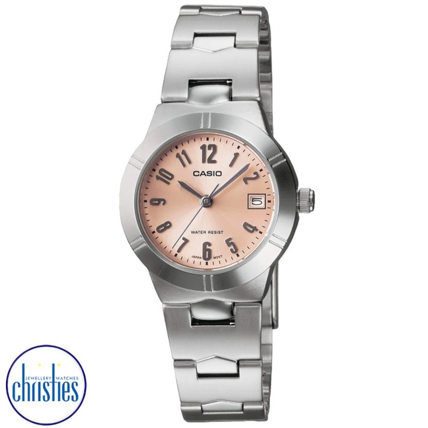 LTP1241D-4A Casio. The LTP-1241 models feature bright pastel colours for the face and a date indicator. This watch has a solid construction with a Stainless Steel  Bracelet and is water resistant. 3 Months No Payments and Interes @christies.online