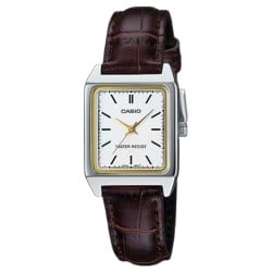LTPV007L-7E2 Casio – White Rectangular Dial with Brown Leather Strap