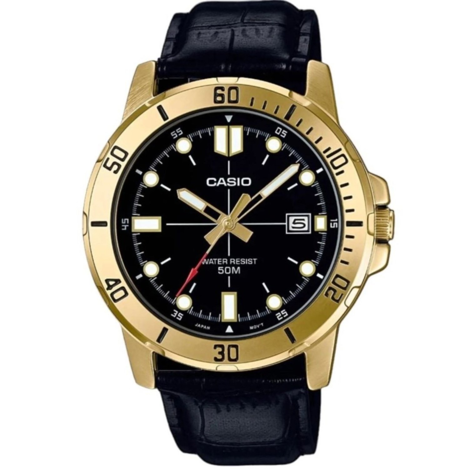 Christies Jewellery - MTPVD01GL-1E Casio Mens Gold Leather Strap Watch Auckland NZ MTPVD01GL-1E Casio Mens Gold Casing and Black Leather Strap Watch MTP-VD01GL-1E