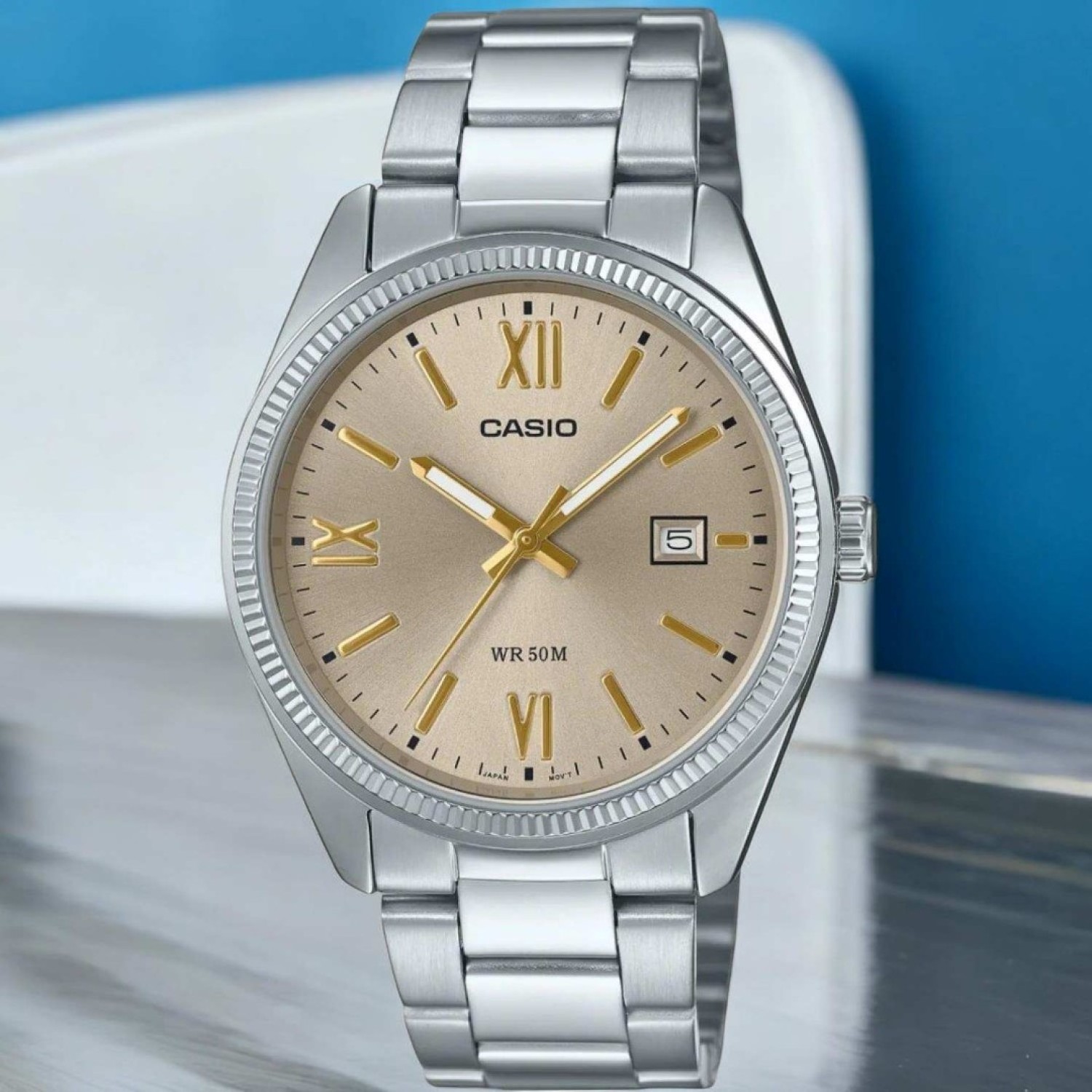 Christies Jewellery - MTP1302DD-9A Casio Analogue Watch Auckland NZ MTP1302DD-9A Casio Analogue Watch with Champagne colour dial and gold markings