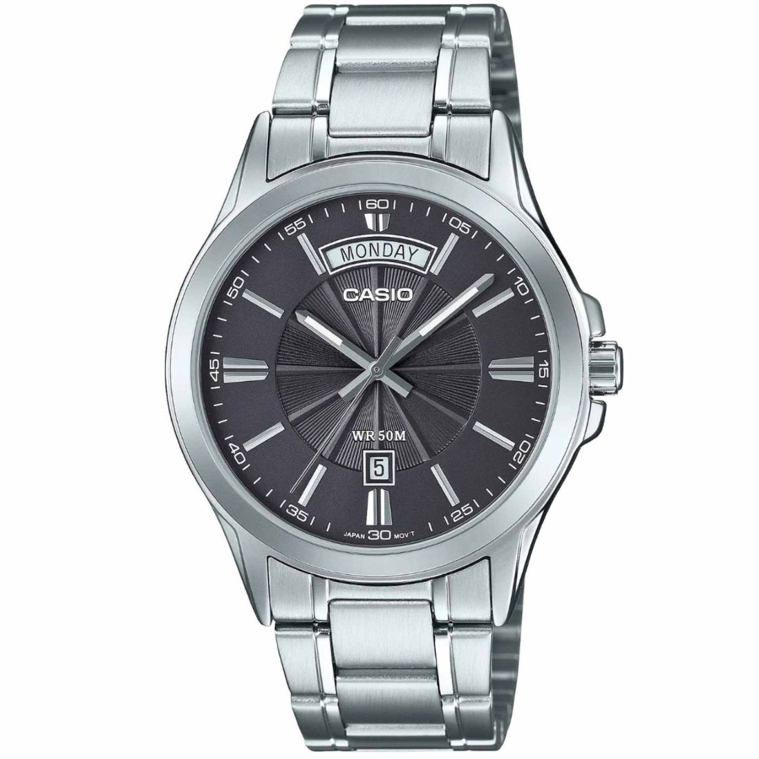 MTP1381D‑8A Casio Day‑Date Charcoal Dial Watch – Casio New Zealand and Auckland - Free Delivery - Afterpay and Zip the easy way to pay - Cheap Casio Watches Auckland MTP1381D‑8A Casio Day‑Date Charcoal Dial Watch by Casio