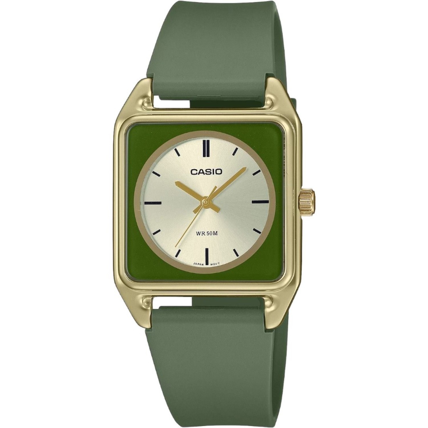 Christies Jewellery - MTPB170-3E Casio Ladies Square Watch Auckland NZ MTPB170-3E Casio Ladies Square Watch MTP-B170-3 with Gold colour casing, dial and green strap