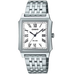 MTPB190D-7B Casio Classic Watch – White Dial, Roman Numerals, Water-Resistant, Stainless Steel