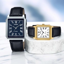 MTPB190L-2B Casio Classic Watch – Blue Dial, Roman Numerals, Water-Resistant, Leather Strap