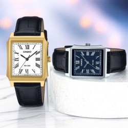 MTPB190GL-7B Casio Classic Watch – White Dial, Roman Numerals, Water-Resistant, Leather Strap