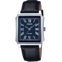 MTPB190L-2B Casio Classic Watch – Blue Dial, Roman Numerals, Water-Resistant, Leather Strap