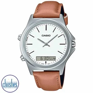 MTPVC01L 7E Casio Duo Analog Digital Leather Strap Watch