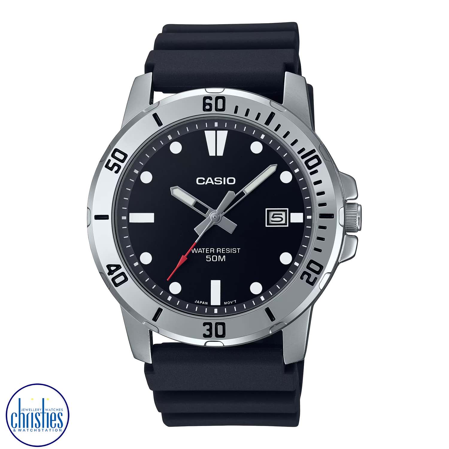Christies Jewellery - MTPVD01-1E Casio Analogue 50 Metre Watch Introducing the Casio MTP-VD01-1E - the perfect blend of sporty analog design and practicality.