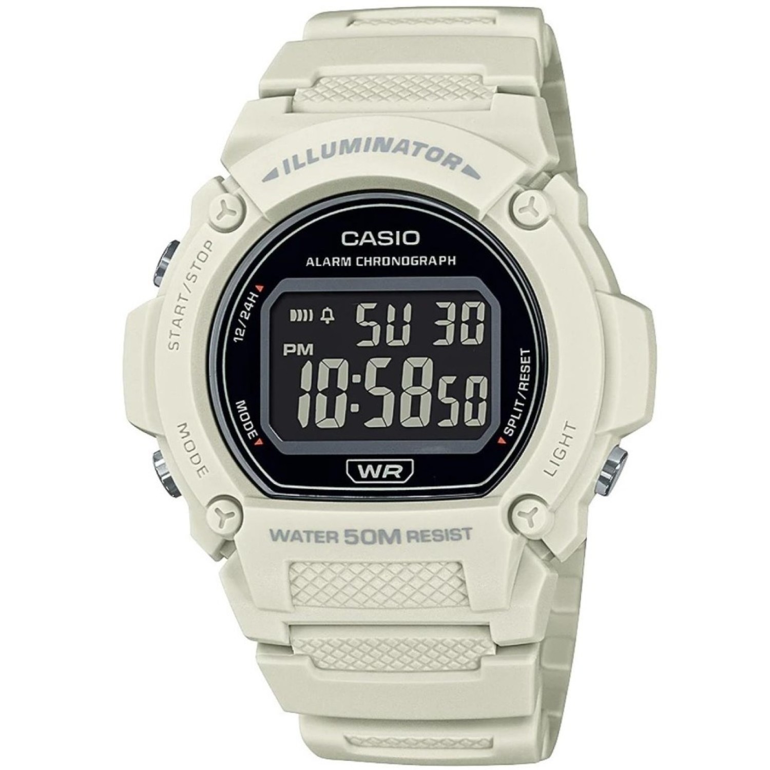 Christies Jewellery - W219HC-8B Casio Alarm Digital Watch Auckland NZ W219HC-8B Casio Alarm Digital Watch - off white resin casing and reverse LCD dispaly