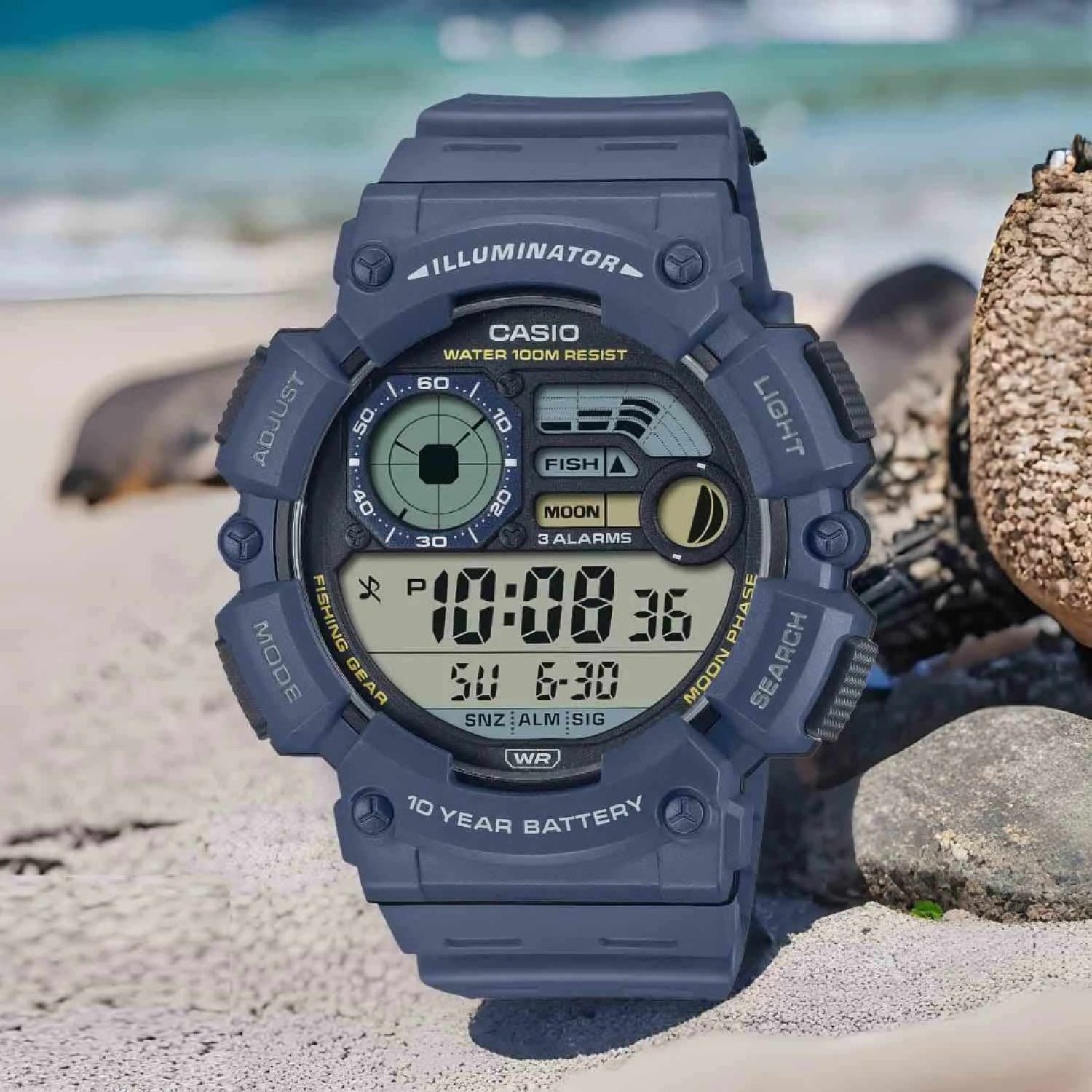 WS1500H-2AV Casio Moon Phase Fishing Watch casio fishing watch review WS1500H-2AV Casio Moon Phase Fishing Watch. Satisfy both the stylish and the practical you with a bold take on a multifunctional digital watch in a generously sized, easy-read design. casio g shock fishing watch