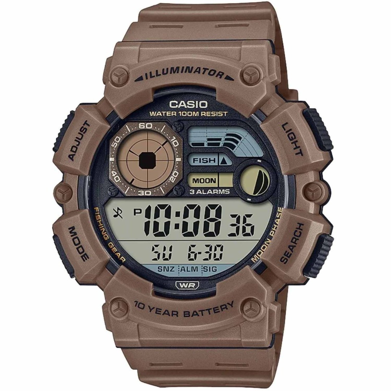 WS1500H-2AV Casio Moon Phase Fishing Watch casio fishing watch review WS1500H-2AV Casio Moon Phase Fishing Watch. Satisfy both the stylish and the practical you with a bold take on a multifunctional digital watch in a generously sized, easy-read design. casio g shock fishing watch