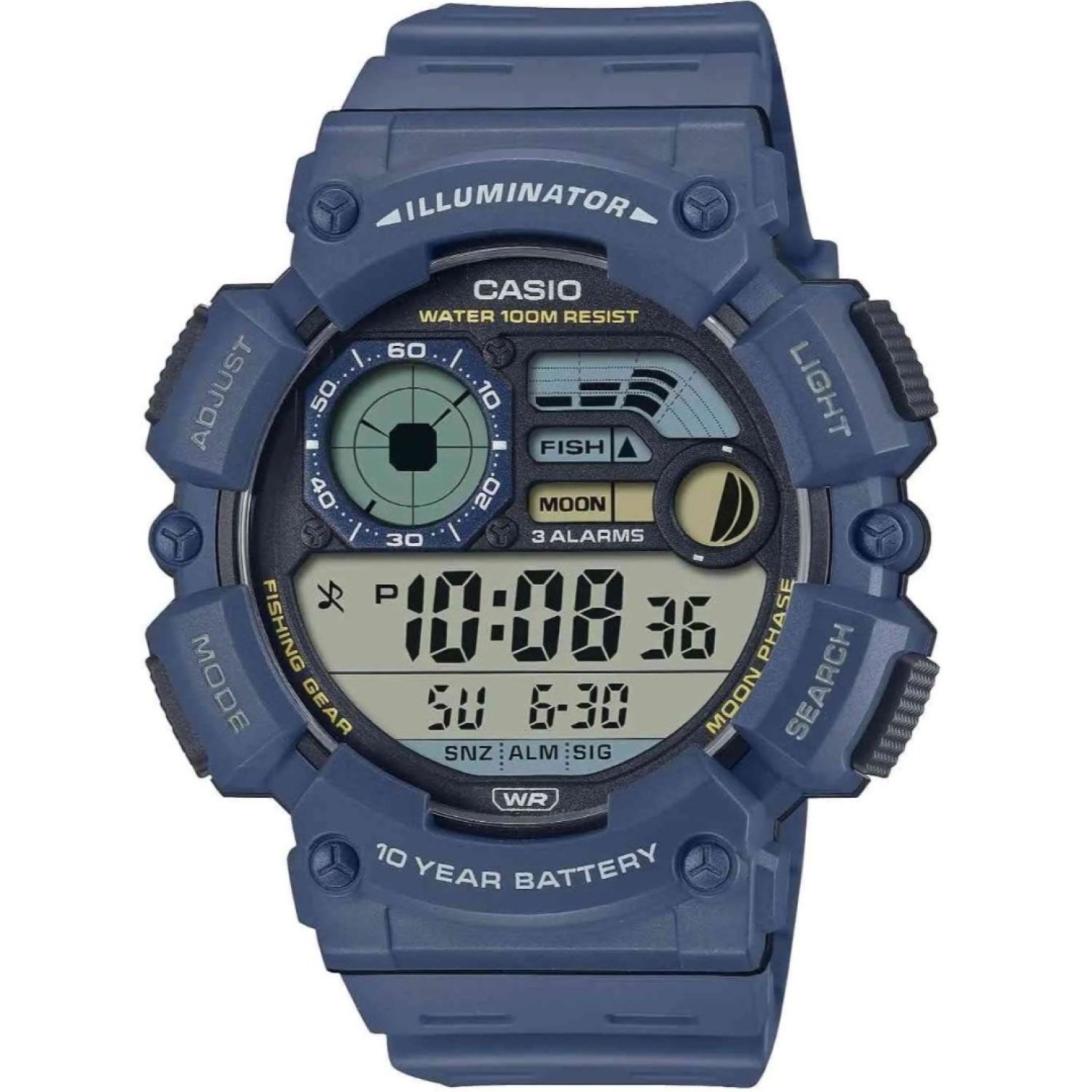 WS1500H-2AV Casio Moon Phase Fishing Watch casio fishing watch review WS1500H-2AV Casio Moon Phase Fishing Watch. Satisfy both the stylish and the practical you with a bold take on a multifunctional digital watch in a generously sized, easy-read design. casio g shock fishing watch