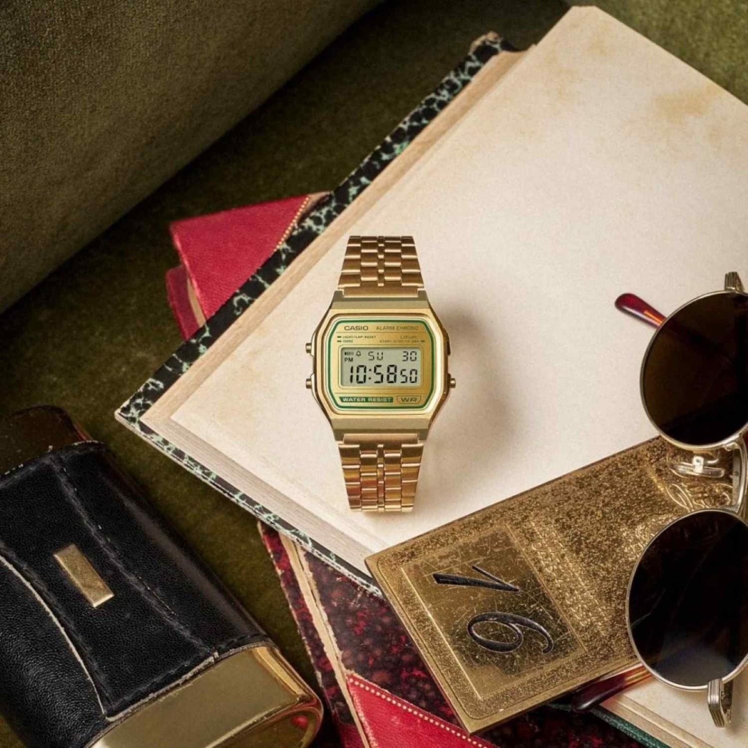 Christies Jewellery - A158WEGV-9A Casio Vintage Watch Auckland NZ A158WEGV-9 Casio New Zealand and Auckland | Casio Vintage Gold and green color scheme