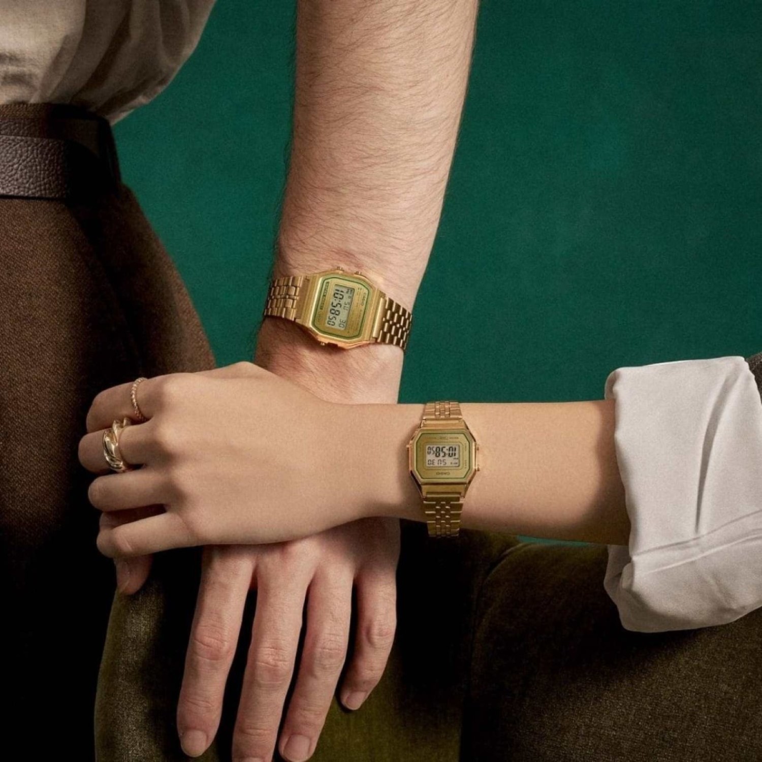 Christies Jewellery - A158WEGV-9A Casio Vintage Watch Auckland NZ A158WEGV-9 Casio New Zealand and Auckland | Casio Vintage Gold and green color scheme