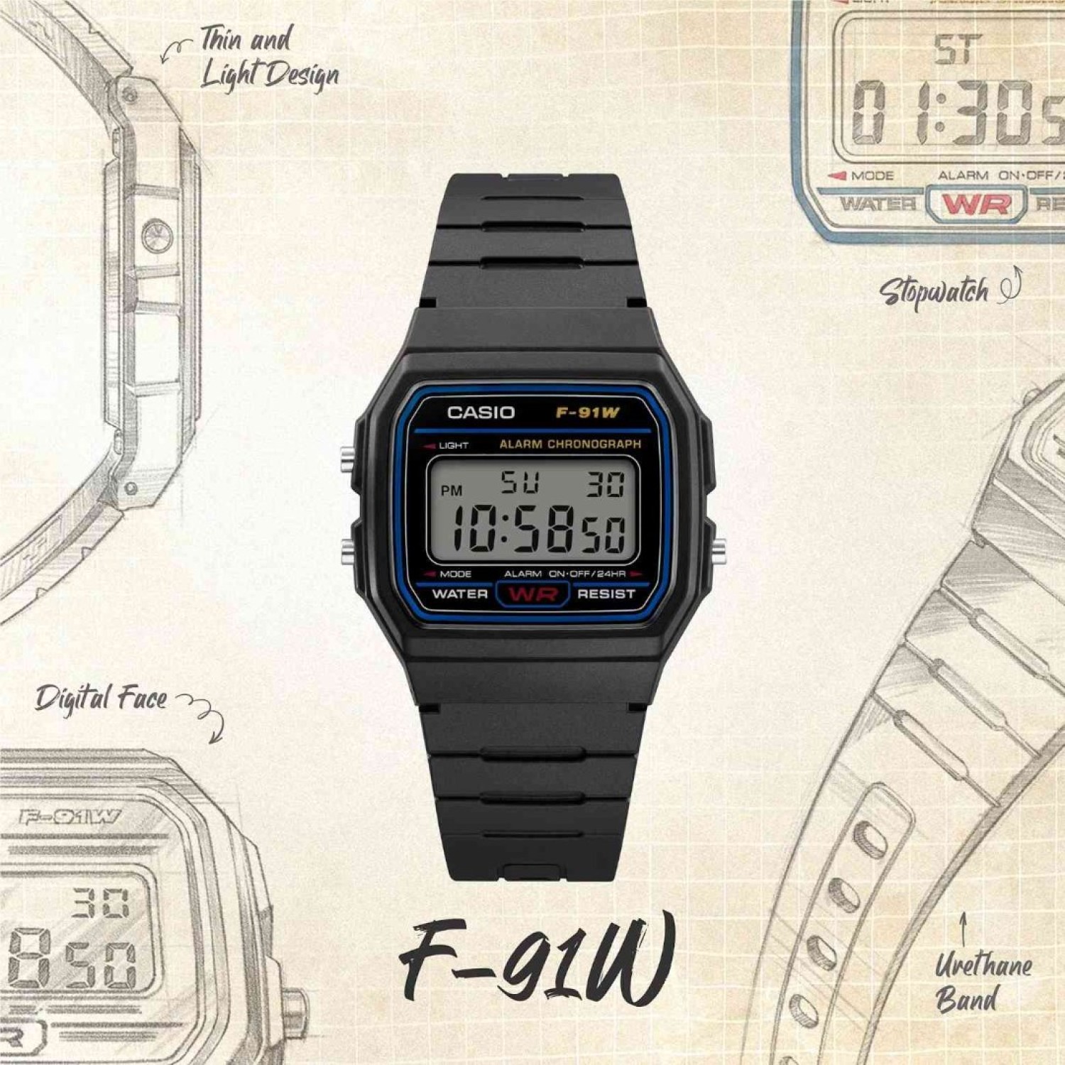 F91W-1 Casio Digital Watch by Casio