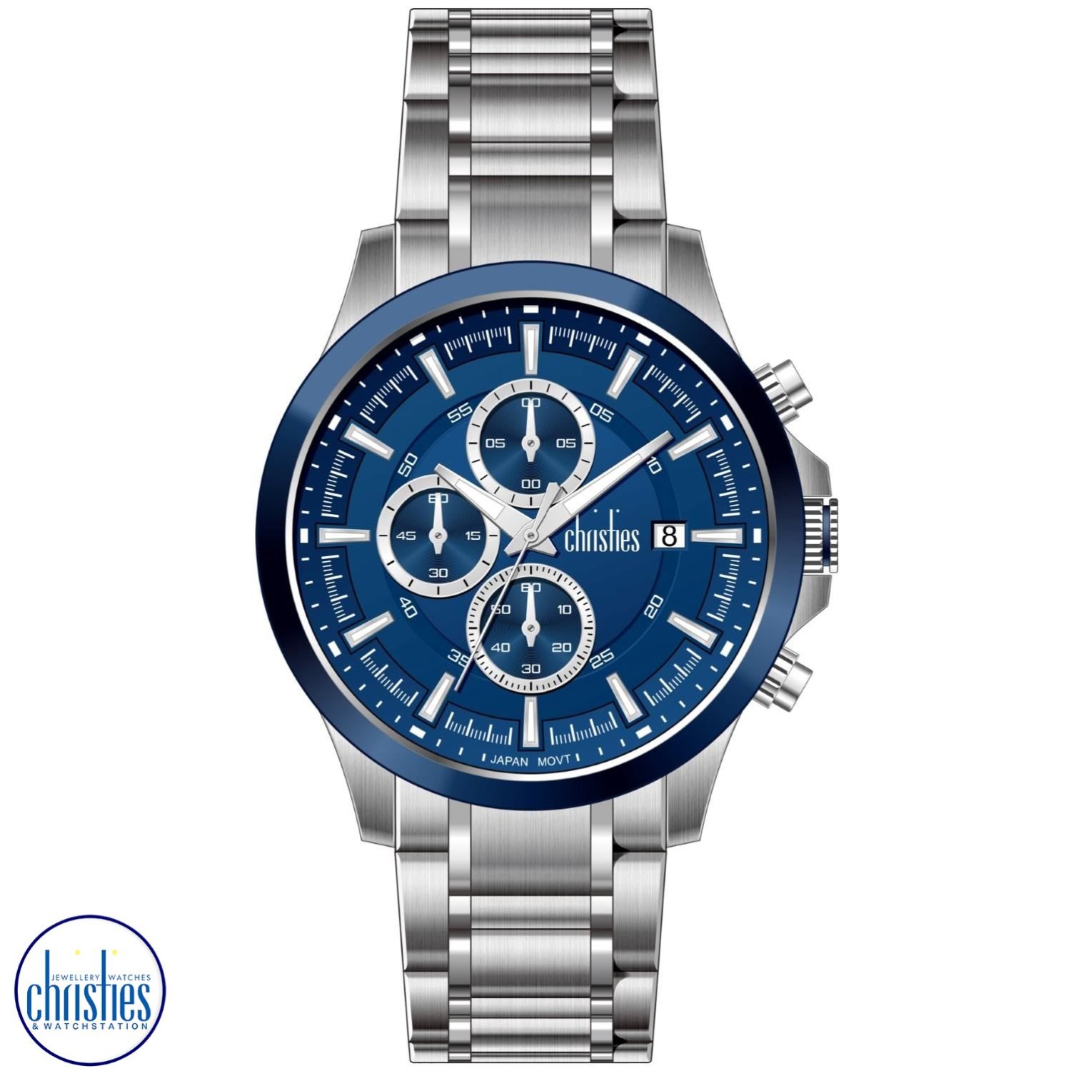 Christies Jewellery - 26434 Christies Lumina Men's Silver Blue-Dial Chronograph Watch Watches NZ 26434 Christies Lumina Men's Silver Blue-Dial Chronograph Watch 26434 Watches NZ