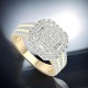 18ct Gold Diamond Ring RE27776 | Luxurious 18ct gold band adorned with a cluster of round-cut diamonds, surrounded by a double halo of smaller diamonds and 3 rows of diamonds on the band."