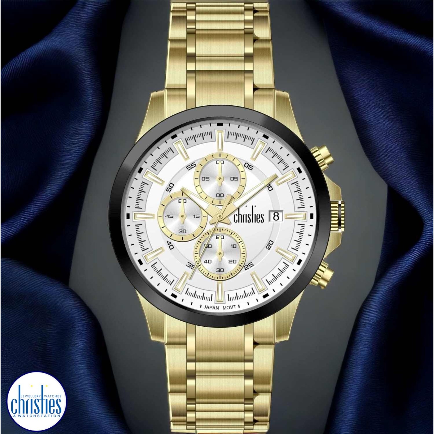 26433 Christies Lumina Men's Gold White- Dial Chronograph  Watch 29433 Watches NZ