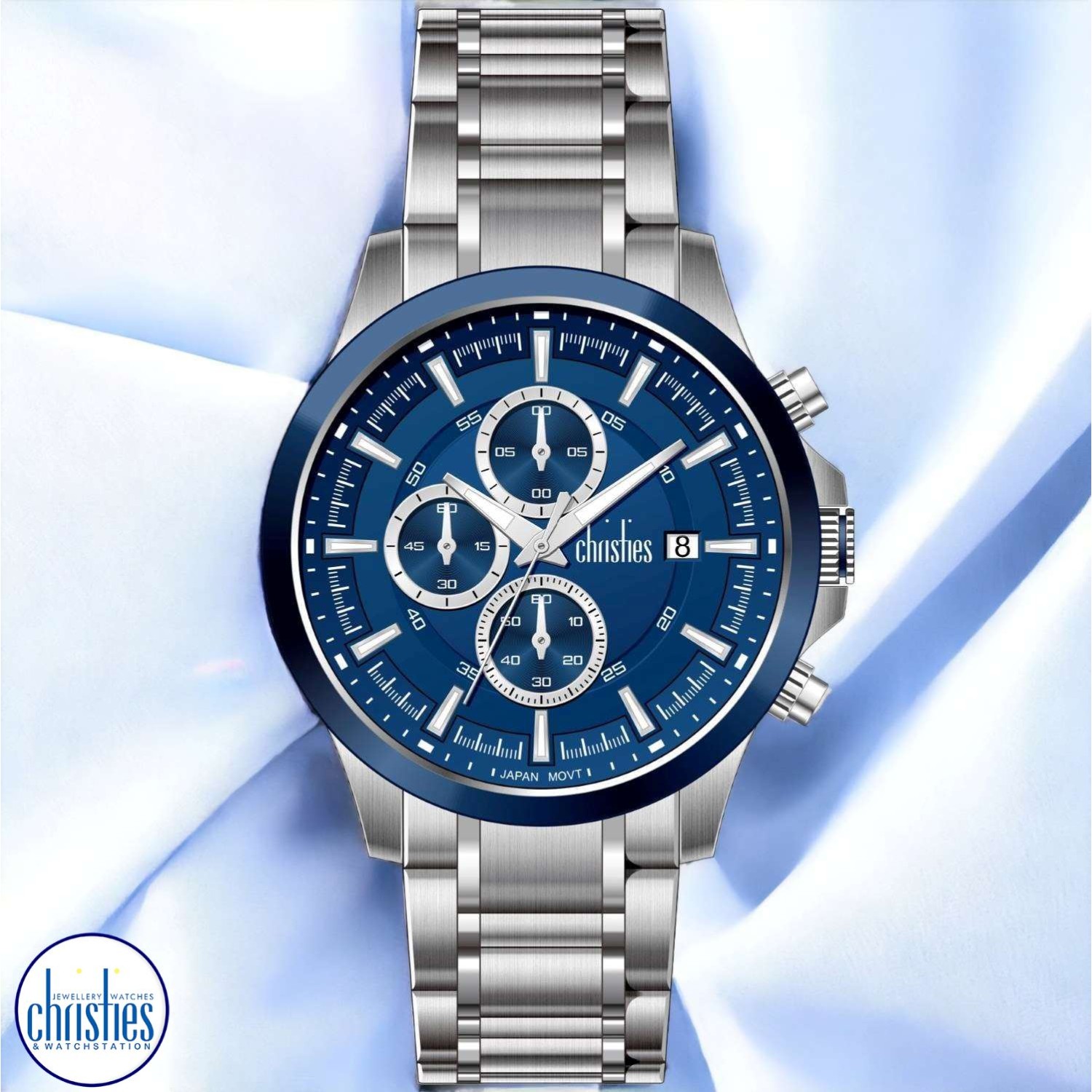 Christies Jewellery - 26434 Christies Lumina Men's Silver Blue-Dial Chronograph Watch Watches NZ 26434 Christies Lumina Men's Silver Blue-Dial Chronograph Watch 26434 Watches NZ