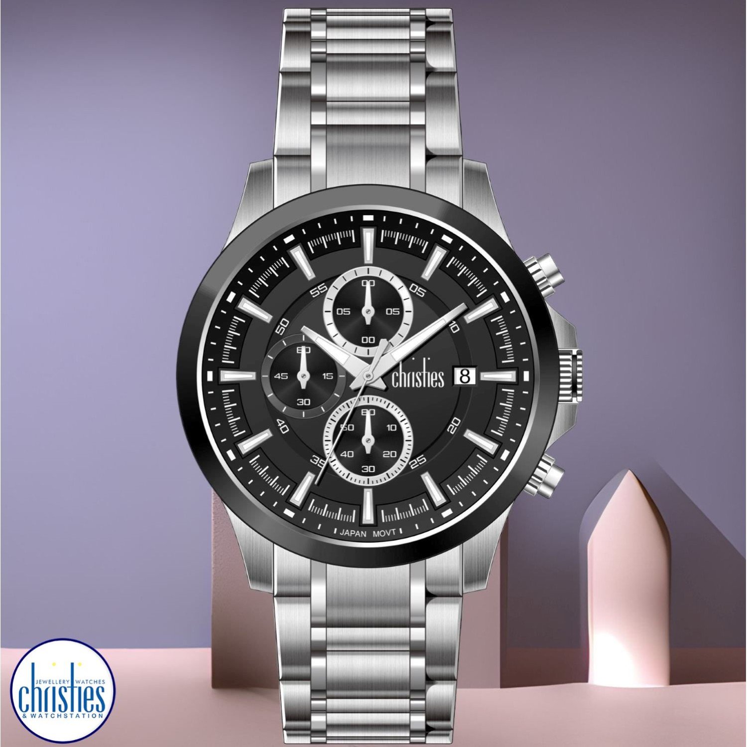 Christies Jewellery - 26435 Christies Lumina Men's Stainless -Steel Black-Dial Chronograph Watch Watches NZ 26435 Christies Lumina Men's Stainless -Steel Black-Dial Chronograph Watch 26435 Watches NZ