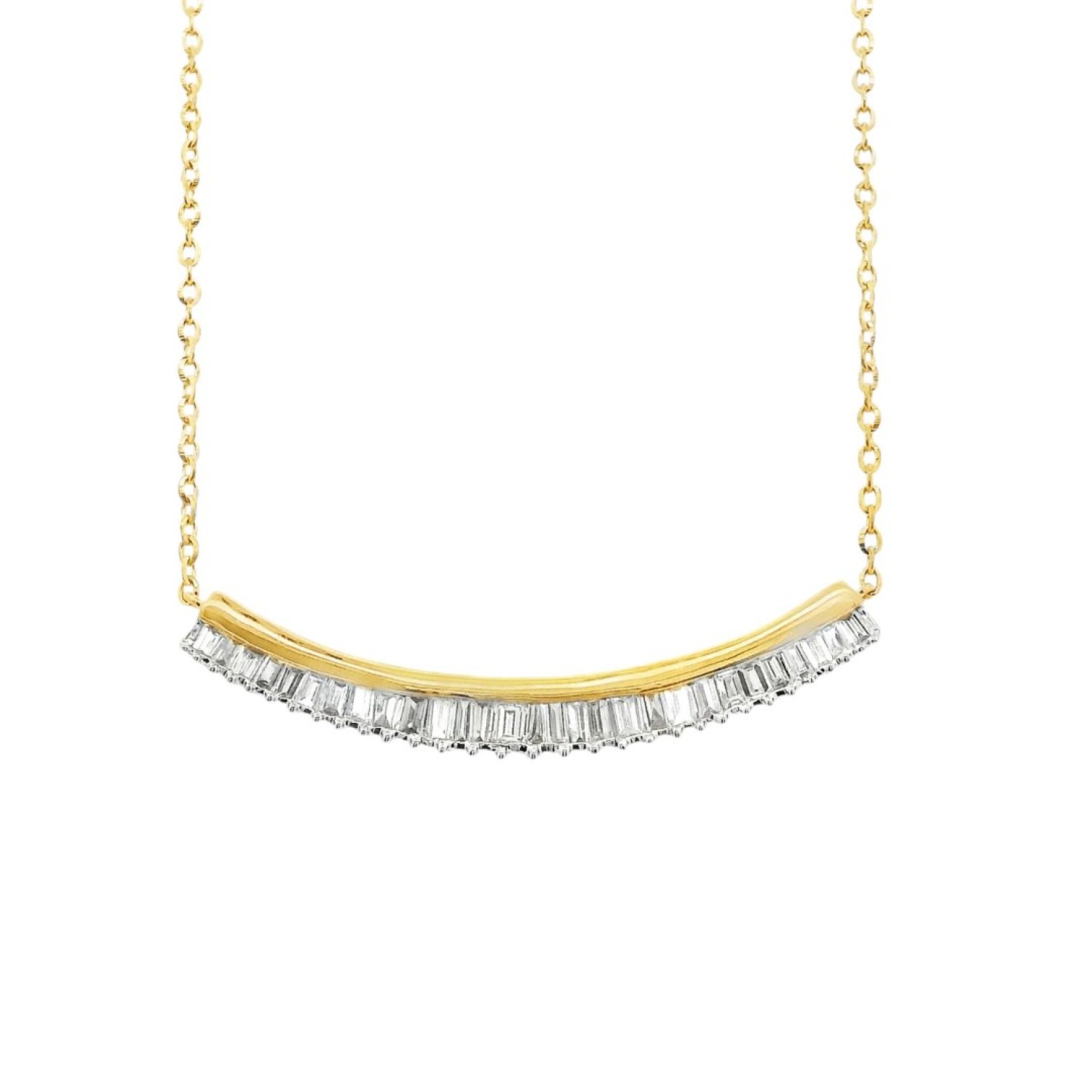 9ct Gold Baguette Diamond Curved Bar Necklace|NT407777Y09DI1| – Christies Jewellery NZ- Christies Jewellery Online and Auckland - Free Delivery - Afterpay and Zip the easy way to pay 9ct Gold Baguette Diamond Curved Bar Necklace|NT407777Y09DI1| by Christies Jewellery & Watches